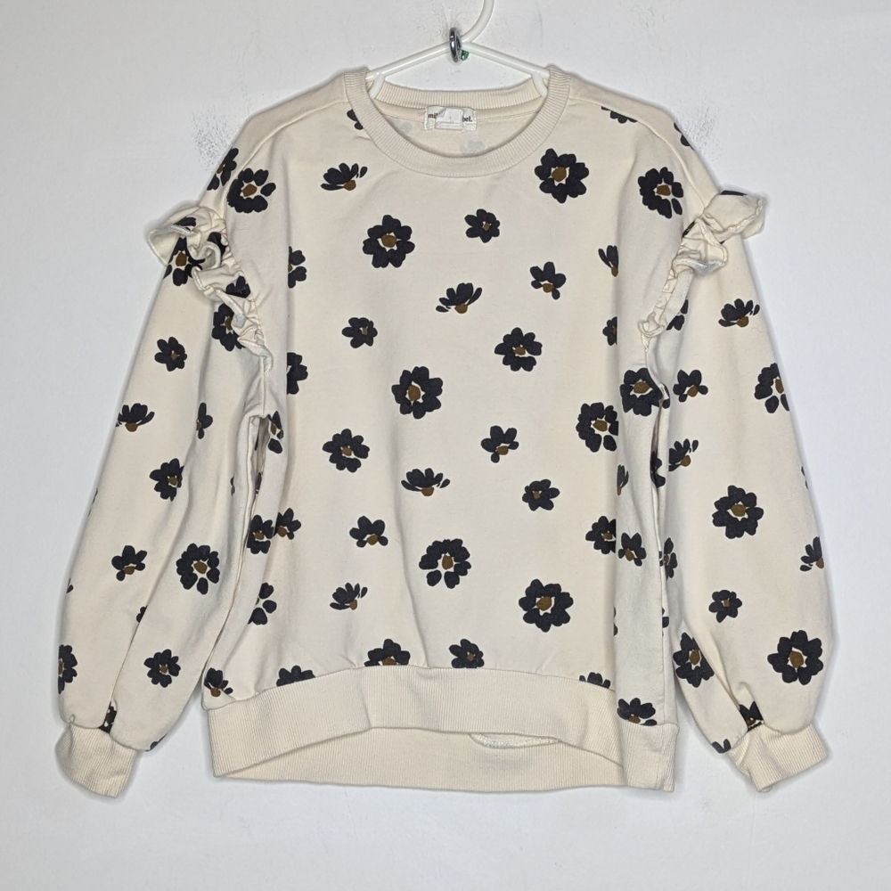 Miles The Label Cream Black Floral Ruffle Long Sleeve Sweatshirt 6X